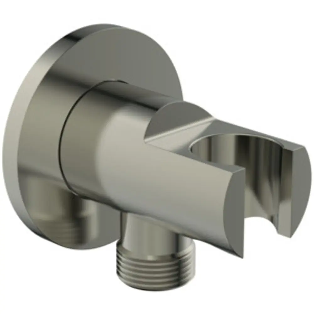 Wandhalter für Dusche mit Anschluss für Brauseschlauch. Hergestellt von Ideal Standard, in silberner Ausführung mit gewindetauglichem Anschluss.